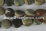 CSL115 15.5 inches 12mm flat round silver leaf jasper beads wholesale