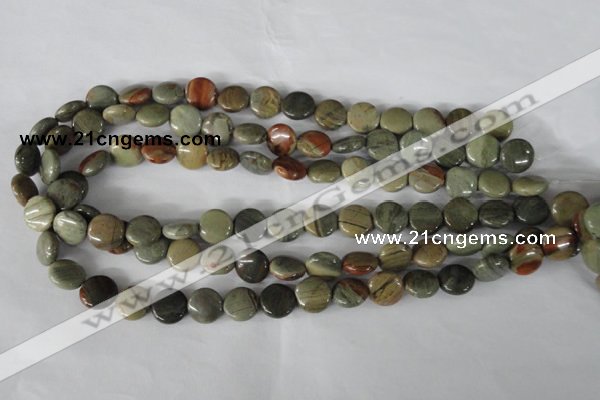 CSL115 15.5 inches 12mm flat round silver leaf jasper beads wholesale