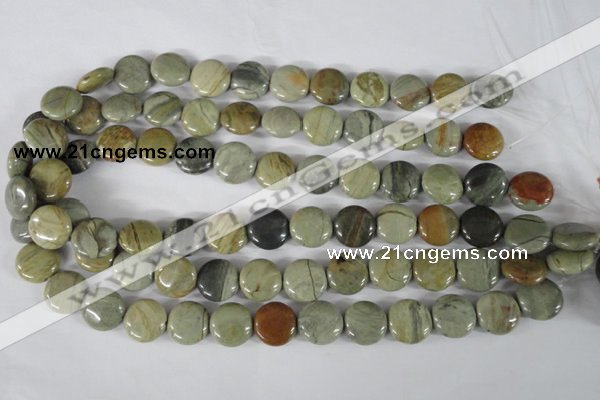 CSL116 15.5 inches 15mm flat round silver leaf jasper beads wholesale