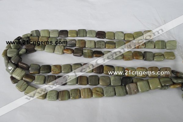 CSL118 15.5 inches 12*12mm square silver leaf jasper beads wholesale