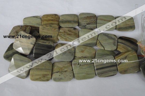 CSL122 15.5 inches 30*30mm faceted square silver leaf jasper beads