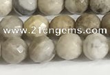 CSL157 15.5 inches 6mm faceted 

round sliver leaf jasper beads