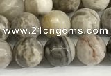 CSL158 15.5 inches 8mm faceted 

round sliver leaf jasper beads