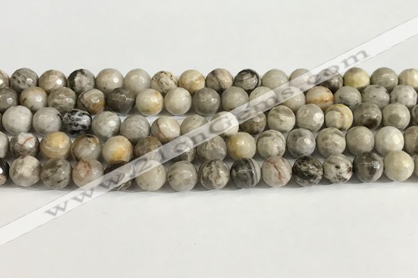 CSL158 15.5 inches 8mm faceted 

round sliver leaf jasper beads