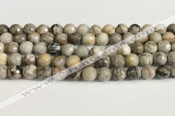 CSL159 15.5 inches 10mm faceted 

round sliver leaf jasper beads