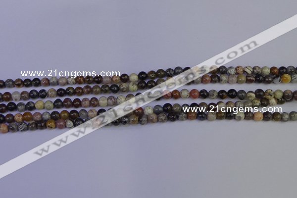 CSL210 15.5 inches 4mm round black silver leaf jasper beads