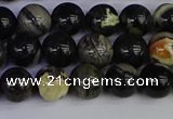 CSL212 15.5 inches 8mm round black silver leaf jasper beads