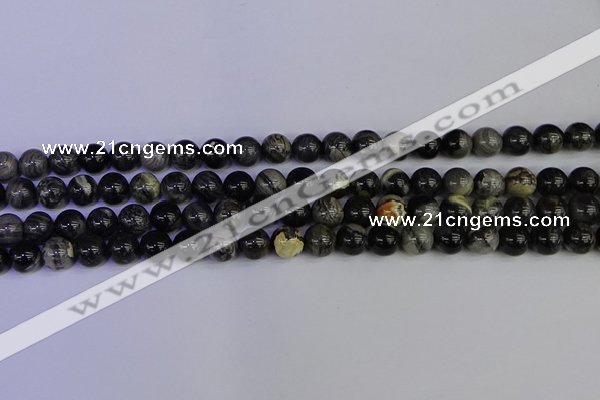 CSL212 15.5 inches 8mm round black silver leaf jasper beads