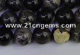 CSL213 15.5 inches 10mm round black silver leaf jasper beads