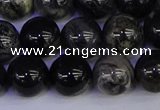 CSL215 15.5 inches 14mm round black silver leaf jasper beads