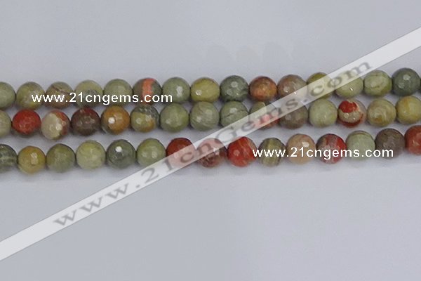 CSL234 15.5 inches 12mm faceted round silver leaf jasper beads