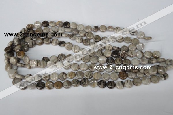 CSL27 15.5 inches 10mm flat round silver leaf jasper beads wholesale