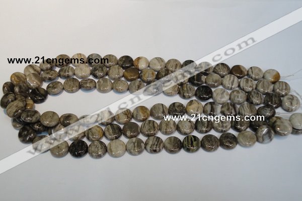 CSL28 15.5 inches 12mm flat round silver leaf jasper beads wholesale