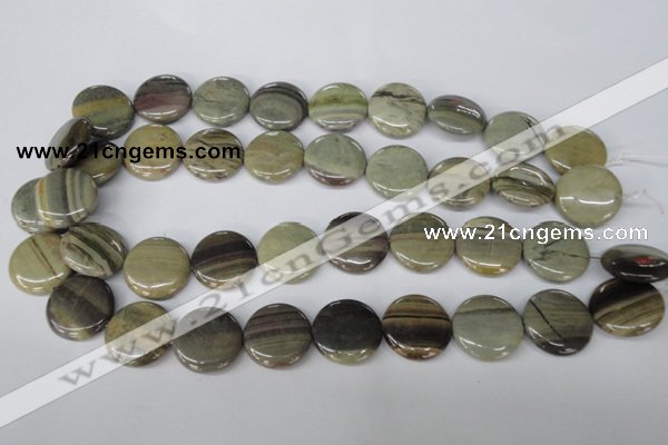 CSL32 15.5 inches 20mm flat round silver leaf jasper beads wholesale