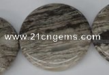 CSL37 15.5 inches 40mm flat round silver leaf jasper beads wholesale