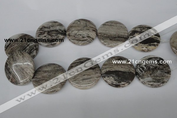 CSL37 15.5 inches 40mm flat round silver leaf jasper beads wholesale