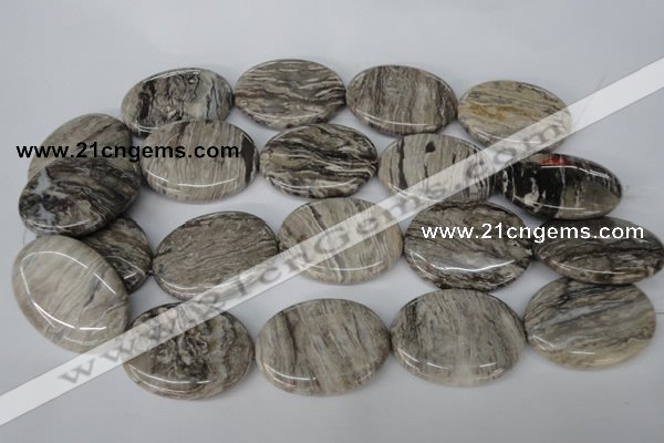 CSL48 15.5 inches 30*40mm oval silver leaf jasper beads wholesale