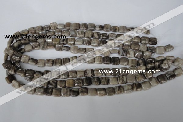 CSL50 15.5 inches 10*10mm square silver leaf jasper beads wholesale