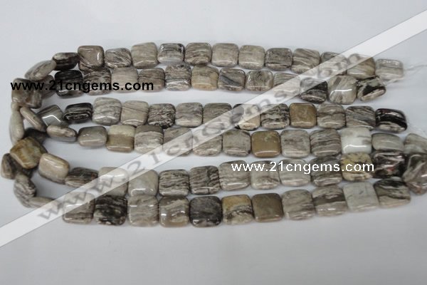 CSL52 15.5 inches 14*14mm square silver leaf jasper beads wholesale