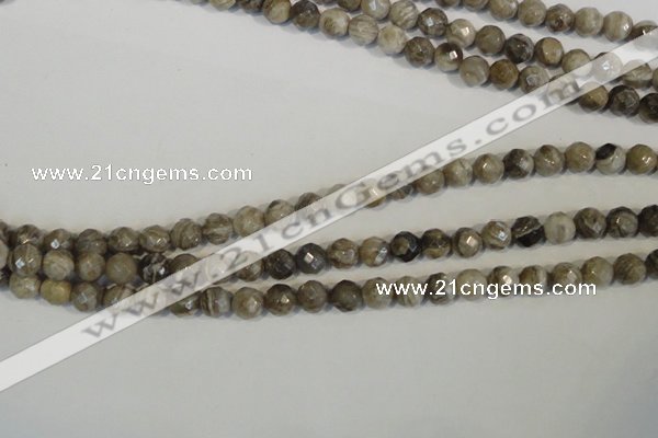 CSL91 15.5 inches 6mm faceted round silver leaf jasper beads wholesale