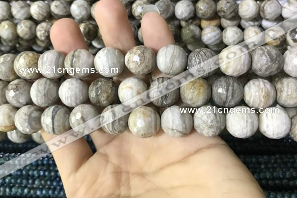 CSL96 15.5 inches 14mm faceted round sliver leaf jasper beads