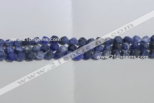 CSO566 15.5 inches 8mm faceted nuggets matte sodalite beads