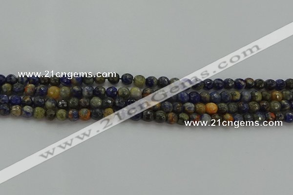 CSO751 15.5 inches 6mm faceted round orange sodalite beads