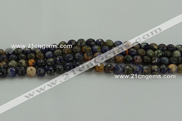 CSO752 15.5 inches 8mm faceted round orange sodalite beads