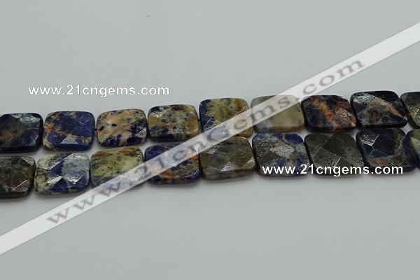 CSO785 15.5 inches 25*25mm faceted square orange sodalite beads