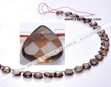 CSQ04 10mm faceted flat teardrop natural smoky quartz beads