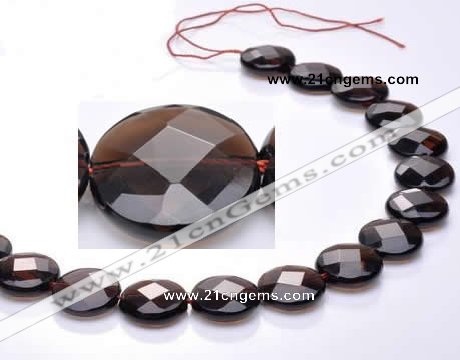 CSQ10 18mm faceted coin A grade natural smoky quartz beads