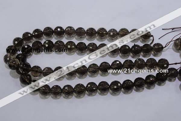 CSQ105 15.5 inches 14mm faceted round grade AA natural smoky quartz beads