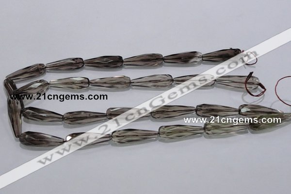 CSQ115 10*30mm faceted teardrop grade AA natural smoky quartz beads