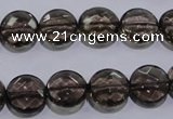 CSQ124 12mm faceted flat round grade AA natural smoky quartz beads