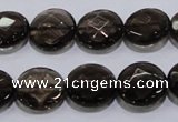 CSQ125 15.5 inches 14mm faceted flat round grade AA natural smoky quartz beads