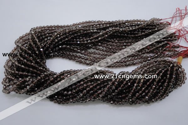 CSQ129 15.5 inches 4mm faceted round grade AA natural smoky quartz beads