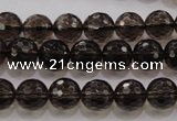 CSQ131 15.5 inches 10mm faceted round grade AA natural smoky quartz beads