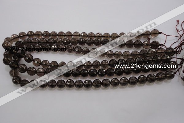 CSQ131 15.5 inches 10mm faceted round grade AA natural smoky quartz beads