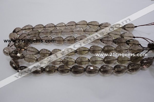 CSQ138 12*18mm faceted teardrop grade AA natural smoky quartz beads