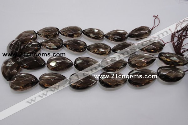 CSQ140 20*30mm faceted flat teardrop grade AA natural smoky quartz beads