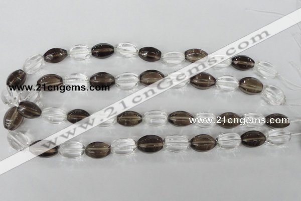 CSQ150 15.5 inches 12*18mm rice white crystal & smoky quartz beads