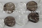 CSQ153 15.5 inches 16mm twisted coin white crystal & smoky quartz beads