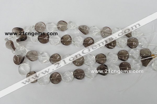 CSQ153 15.5 inches 16mm twisted coin white crystal & smoky quartz beads