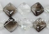 CSQ154 15.5 inches 14*14mm diamond white crystal & smoky quartz beads