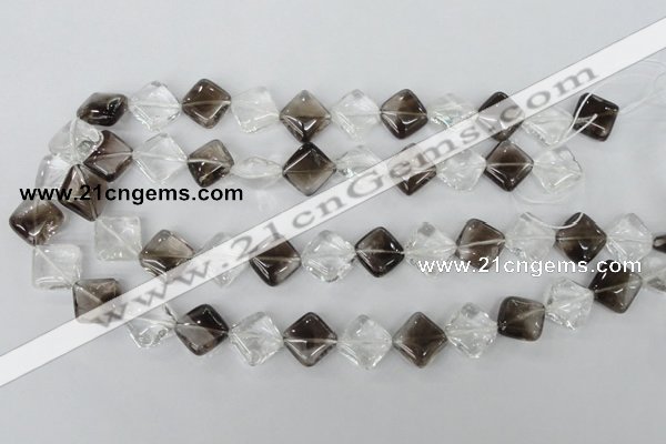 CSQ154 15.5 inches 14*14mm diamond white crystal & smoky quartz beads