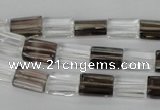 CSQ155 15.5 inches 8*12mm rectangle white crystal & smoky quartz beads