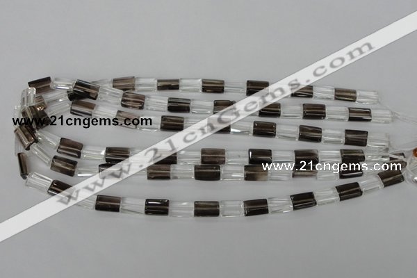 CSQ155 15.5 inches 8*12mm rectangle white crystal & smoky quartz beads