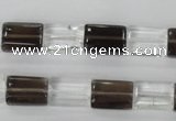 CSQ156 15.5 inches 10*14mm rectangle white crystal & smoky quartz beads