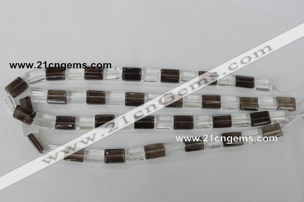 CSQ156 15.5 inches 10*14mm rectangle white crystal & smoky quartz beads