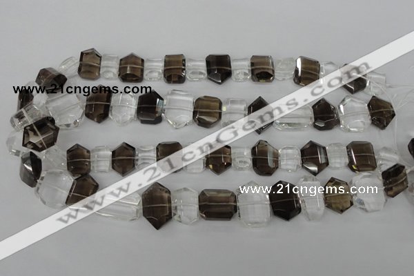 CSQ158 10-14mm*14-20mm nuggets white crystal & smoky quartz beads